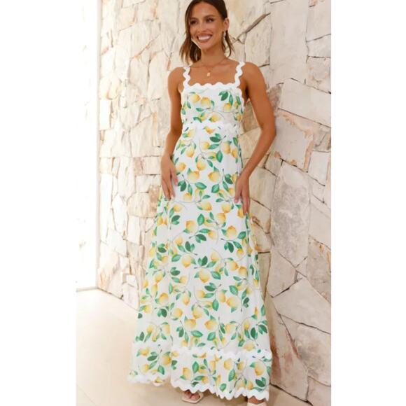 no brand Dresses & Skirts - Women's Boutique Lemon Ric-Rac Maxi Dress Large Smocked Cotton Summer Dress